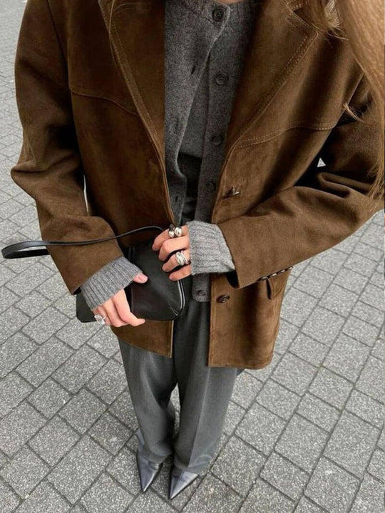R&B | Klassischer Blazer Aus Wildleder Imitat Braun