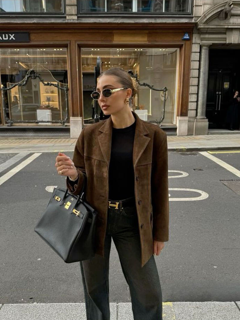 R&B | Klassischer Blazer Aus Wildleder Imitat Braun