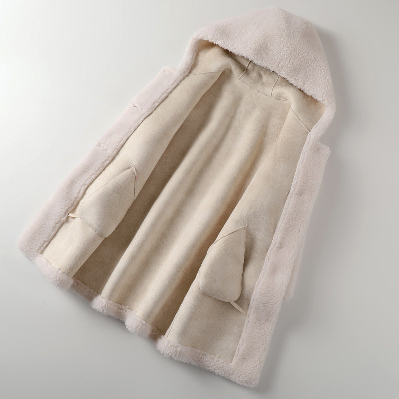 R&B | Warme Damen Teddyjacke mit Kapuze und Knöpfen