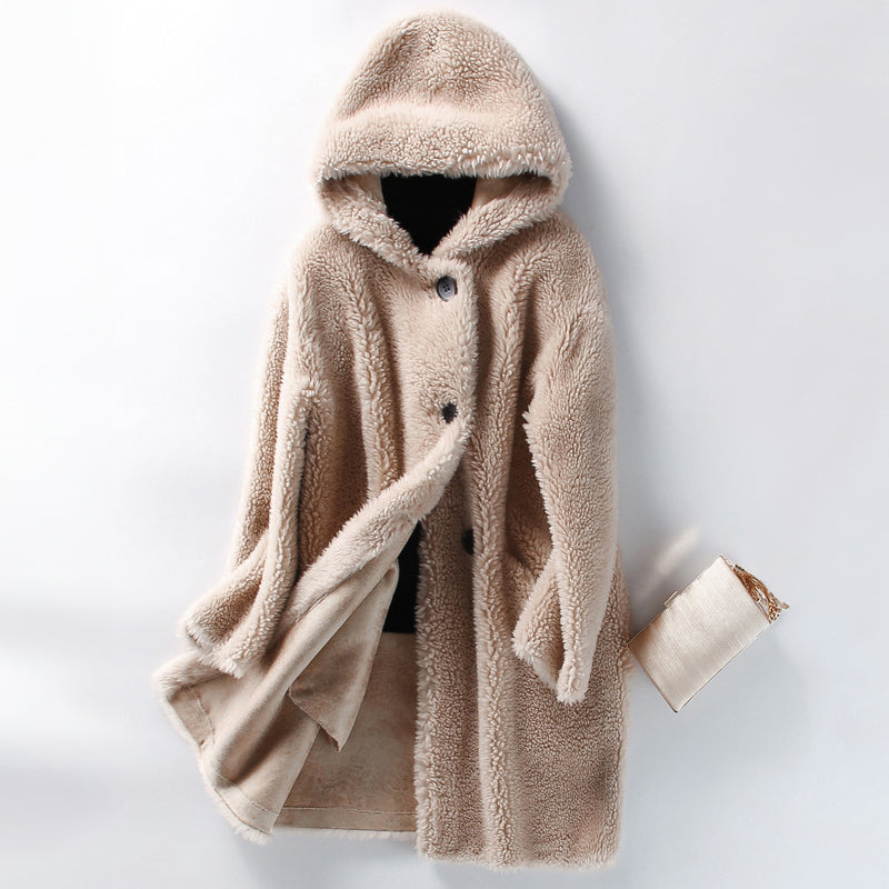 R&B | Warme Damen Teddyjacke mit Kapuze und Knöpfen