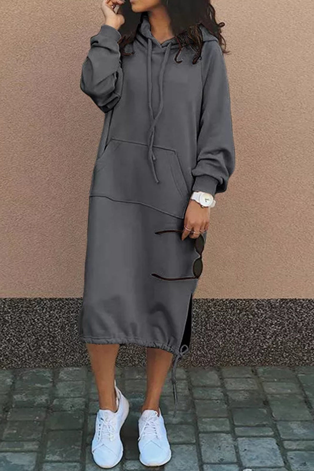 R&B | Kapuzenpullover Kleid Knielang
