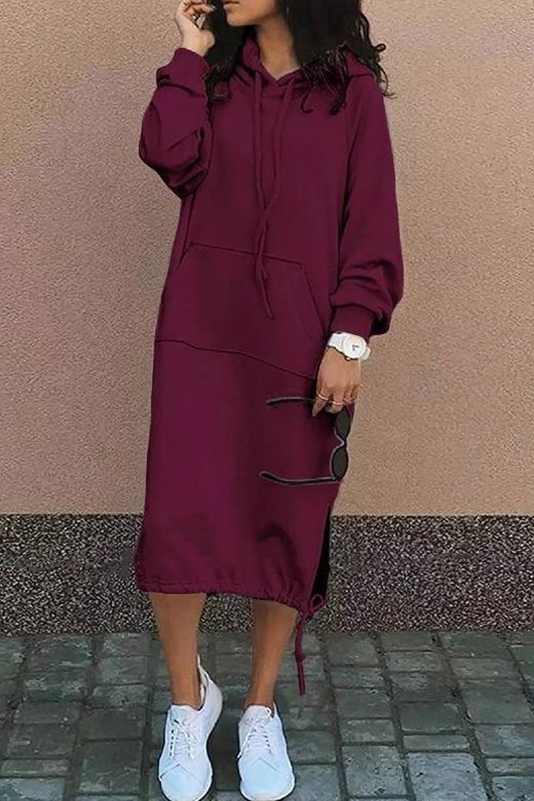R&B | Kapuzenpullover Kleid Knielang