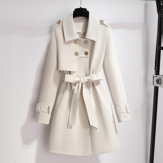 R&B | Damen Eleganter Weißer Trenchcoat mit Gürtel und Doppelt Knopfverschluss