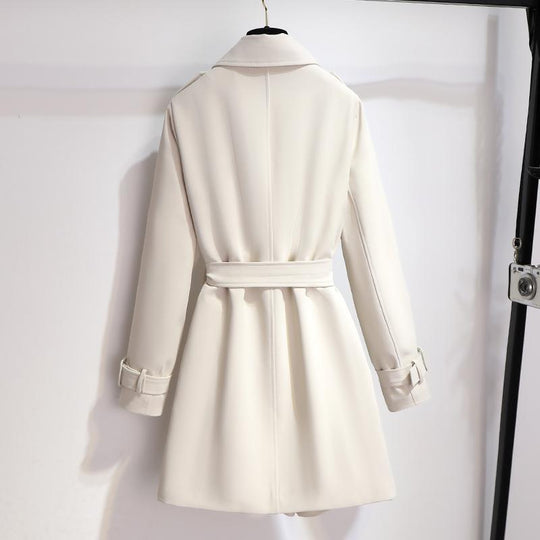 R&B | Damen Eleganter Weißer Trenchcoat mit Gürtel und Doppelt Knopfverschluss