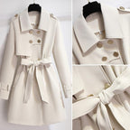 R&B | Damen Eleganter Weißer Trenchcoat mit Gürtel und Doppelt Knopfverschluss