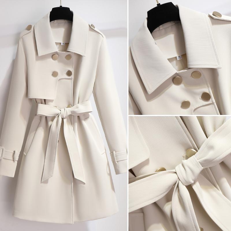 R&B | Damen Eleganter Weißer Trenchcoat mit Gürtel und Doppelt Knopfverschluss