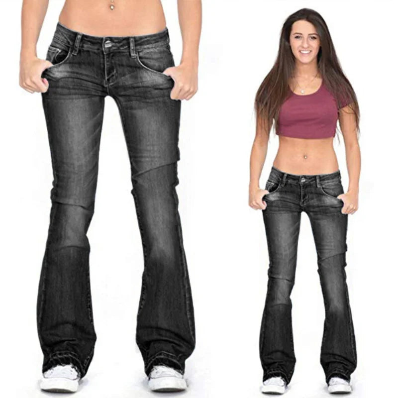 R&B | Damen Low Rise Flared Jeans: Lässige Vintage Skinny Bell Bottom Jeans