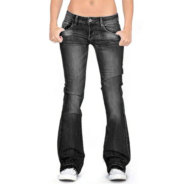 R&B | Damen Low Rise Flared Jeans: Lässige Vintage Skinny Bell Bottom Jeans