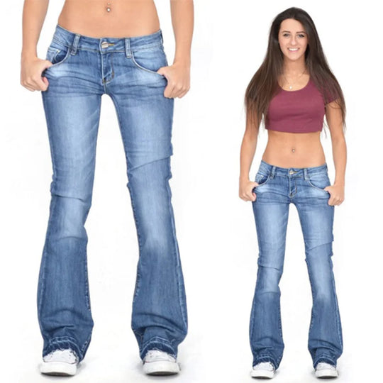 R&B | Damen Low Rise Flared Jeans: Lässige Vintage Skinny Bell Bottom Jeans