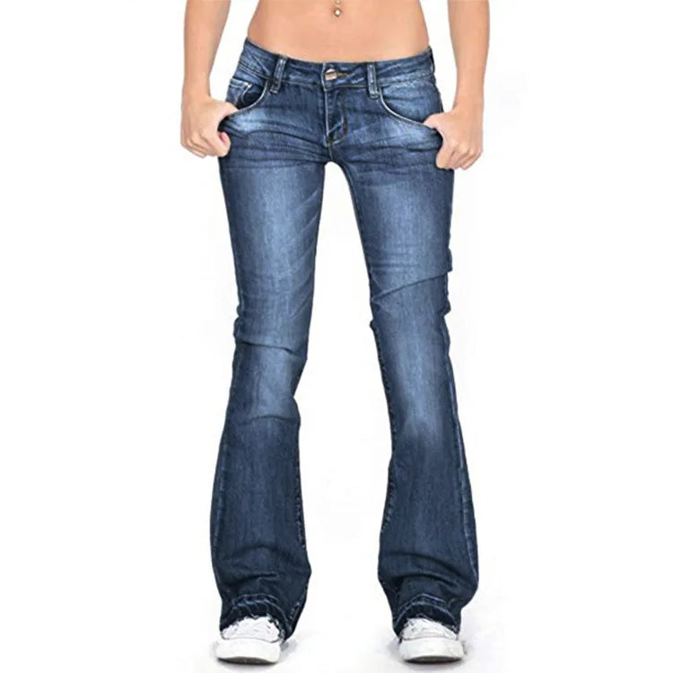 R&B | Damen Low Rise Flared Jeans: Lässige Vintage Skinny Bell Bottom Jeans
