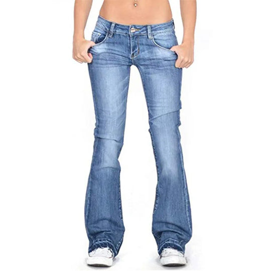R&B | Damen Low Rise Flared Jeans: Lässige Vintage Skinny Bell Bottom Jeans