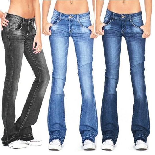 R&B | Damen Low Rise Flared Jeans: Lässige Vintage Skinny Bell Bottom Jeans