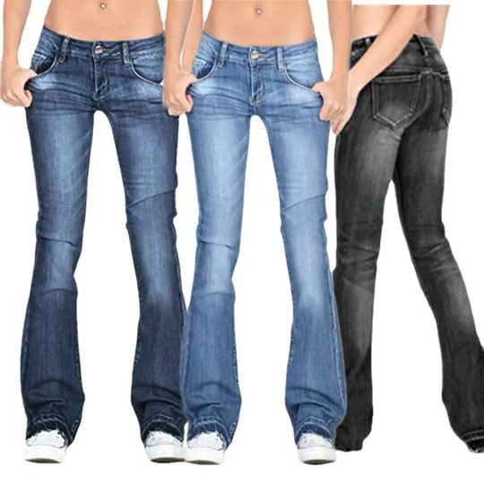 R&B | Damen Low Rise Flared Jeans: Lässige Vintage Skinny Bell Bottom Jeans