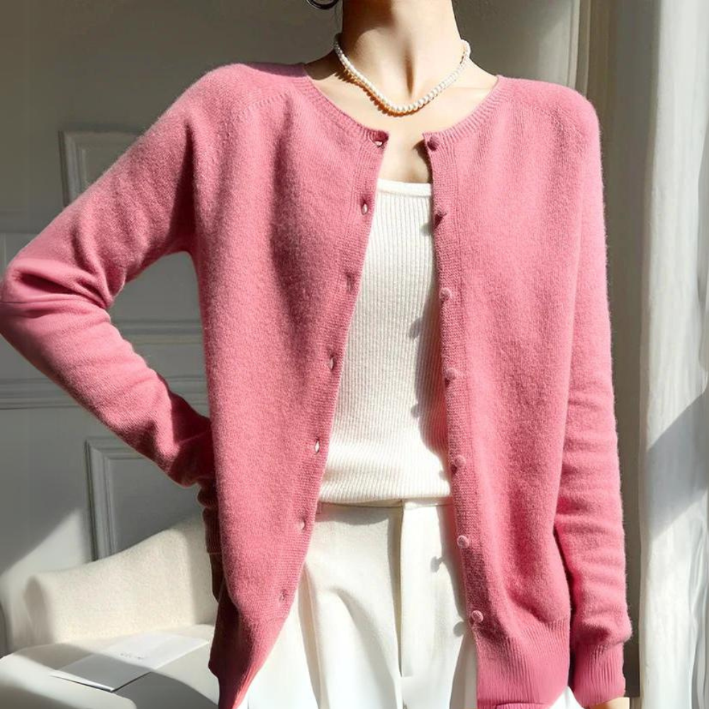 R&B | Damen Pastell Cardigan mit Rundhalsausschnitt und langen Ärmeln