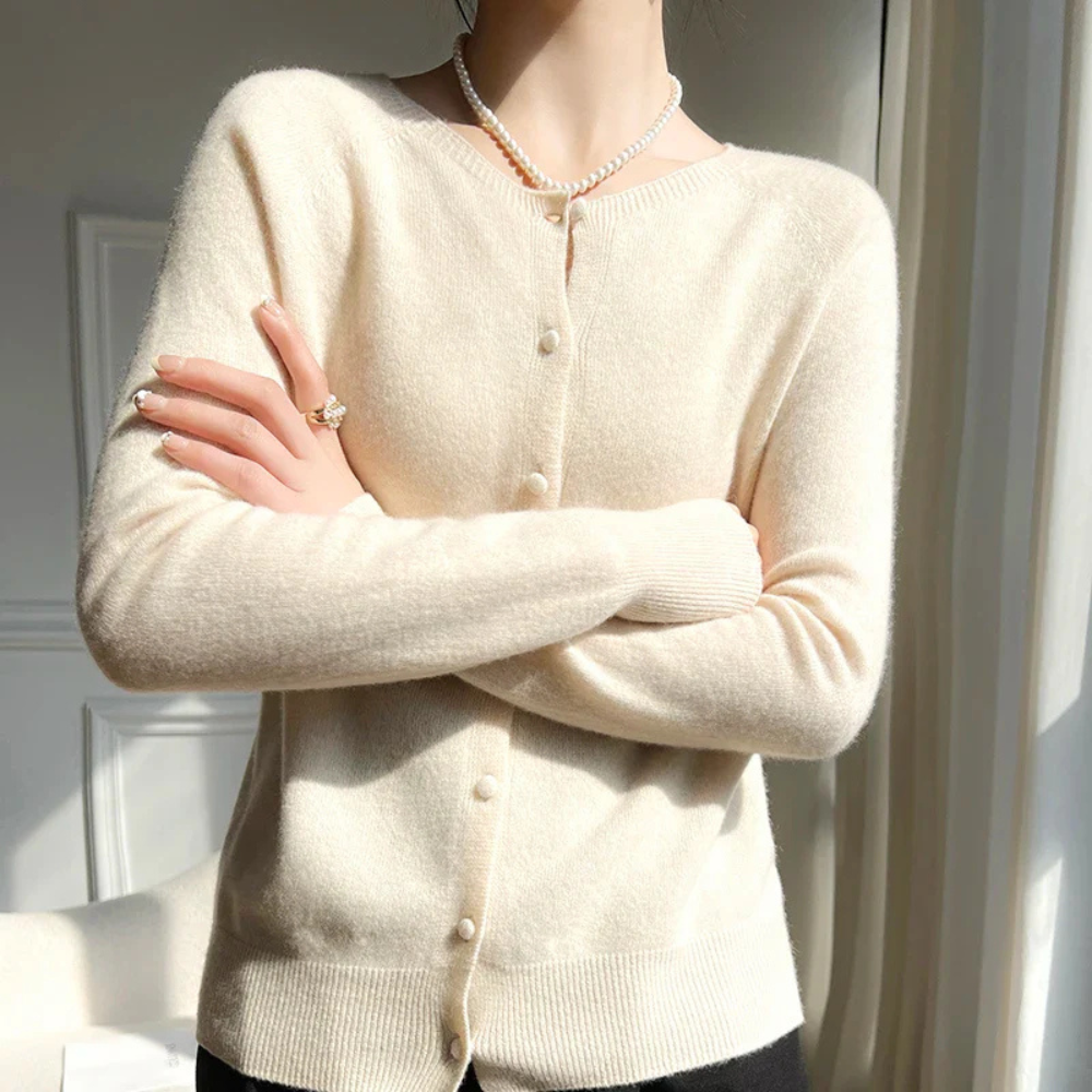 R&B | Damen Pastell Cardigan mit Rundhalsausschnitt und langen Ärmeln