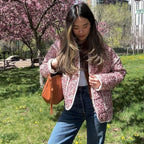 R&B | Damen Blumen Gestepptes Jacke mit Taschen und Langen Ärmeln