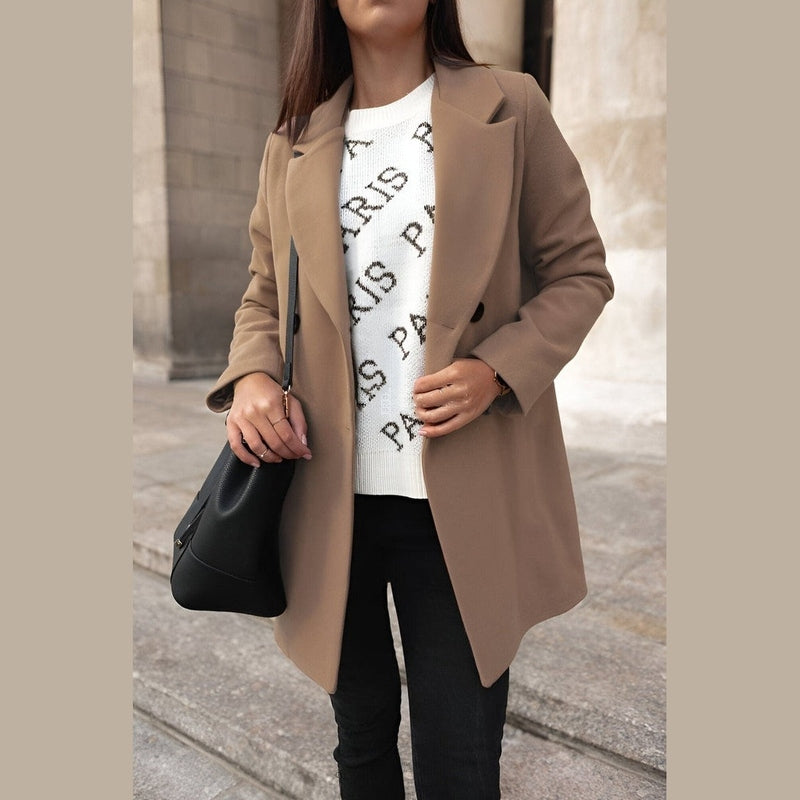 R&B | Damen Stilvolle Lange Winterjacke mit Knopfverschluss und Reverskragen