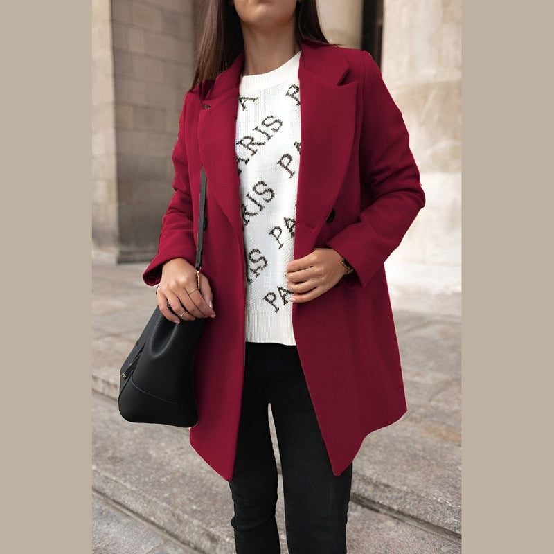 R&B | Damen Stilvolle Lange Winterjacke mit Knopfverschluss und Reverskragen