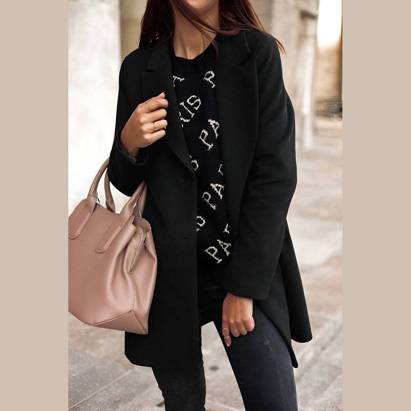 R&B | Damen Stilvolle Lange Winterjacke mit Knopfverschluss und Reverskragen