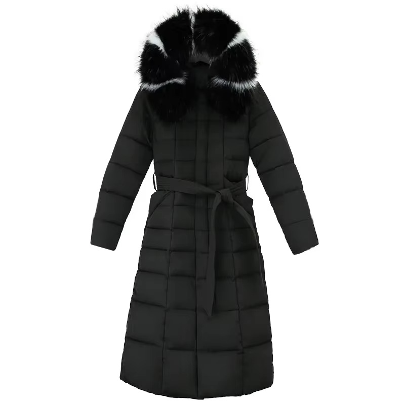 R&B | Damen Lange Winterjacke mit Pelzkragen