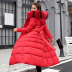 R&B | Damen Lange Winterjacke mit Pelzkragen