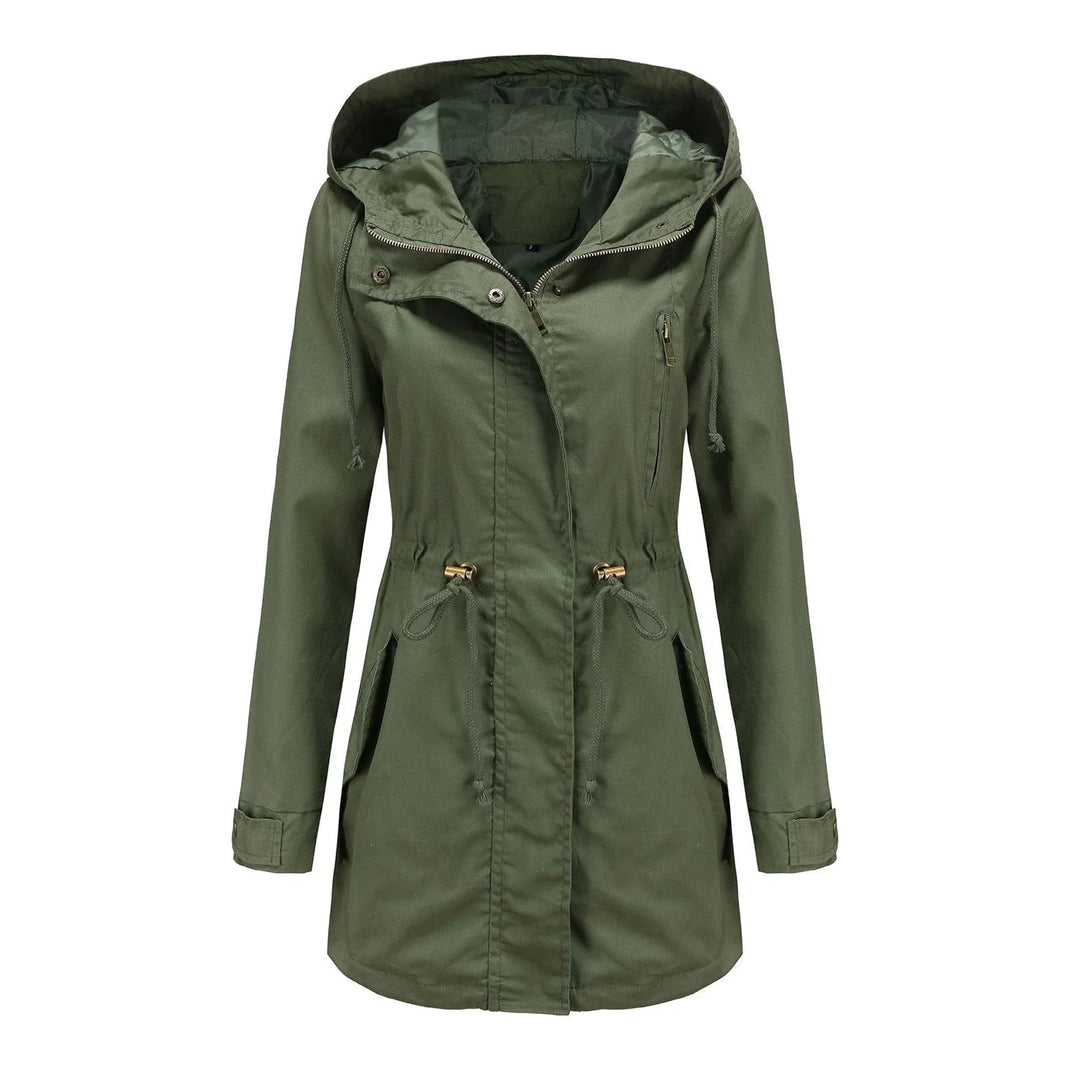 R&B | Damen Regenjacke mit Kapuze und verstellbarem Bund