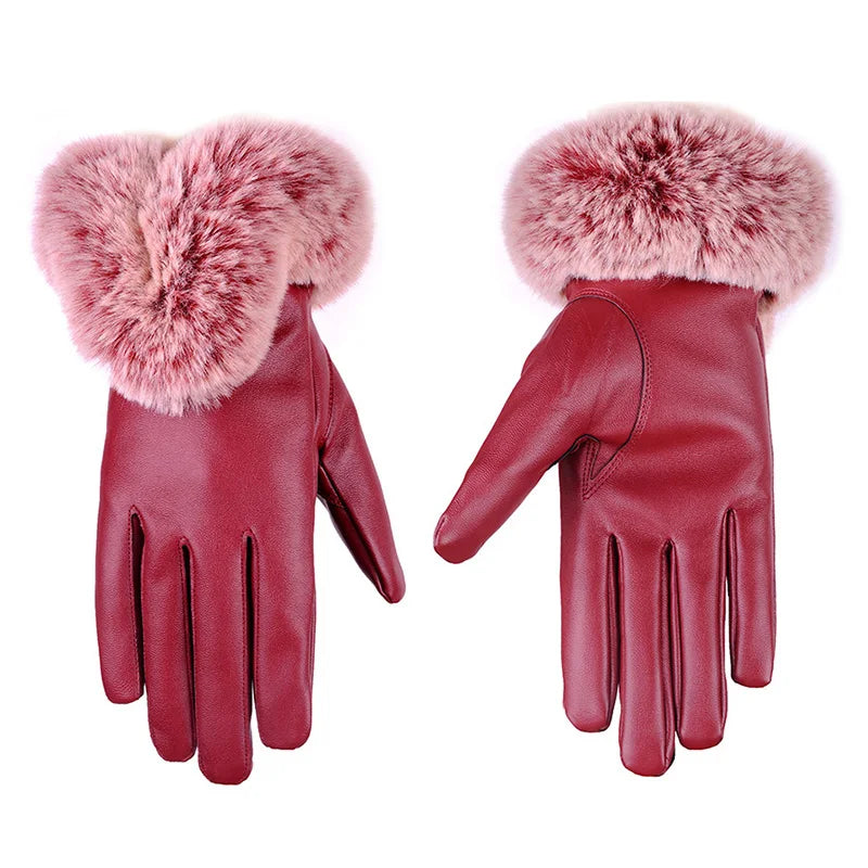 R&B | Pu-Lederhandschuhe mit Kunstfellbesatz für Damen