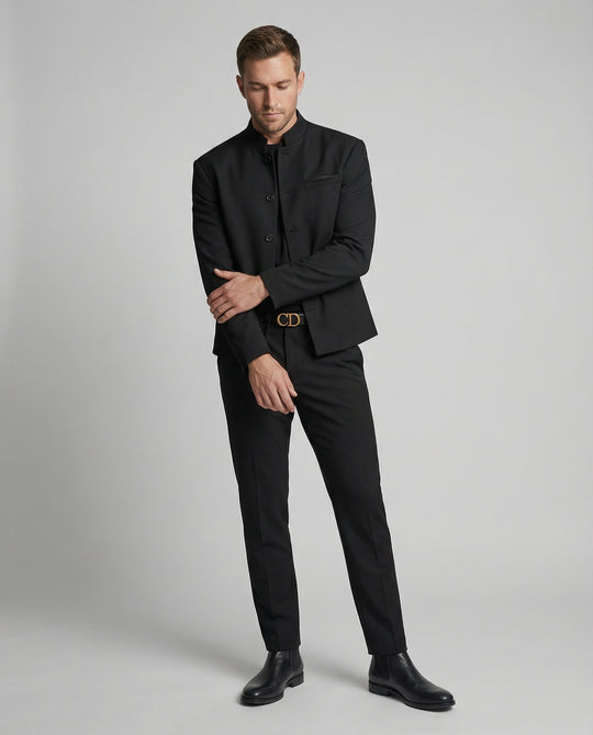 Stilvolle schwarze Herren Kurzjacke mit Stehkragen im modernen Cleanfit Look