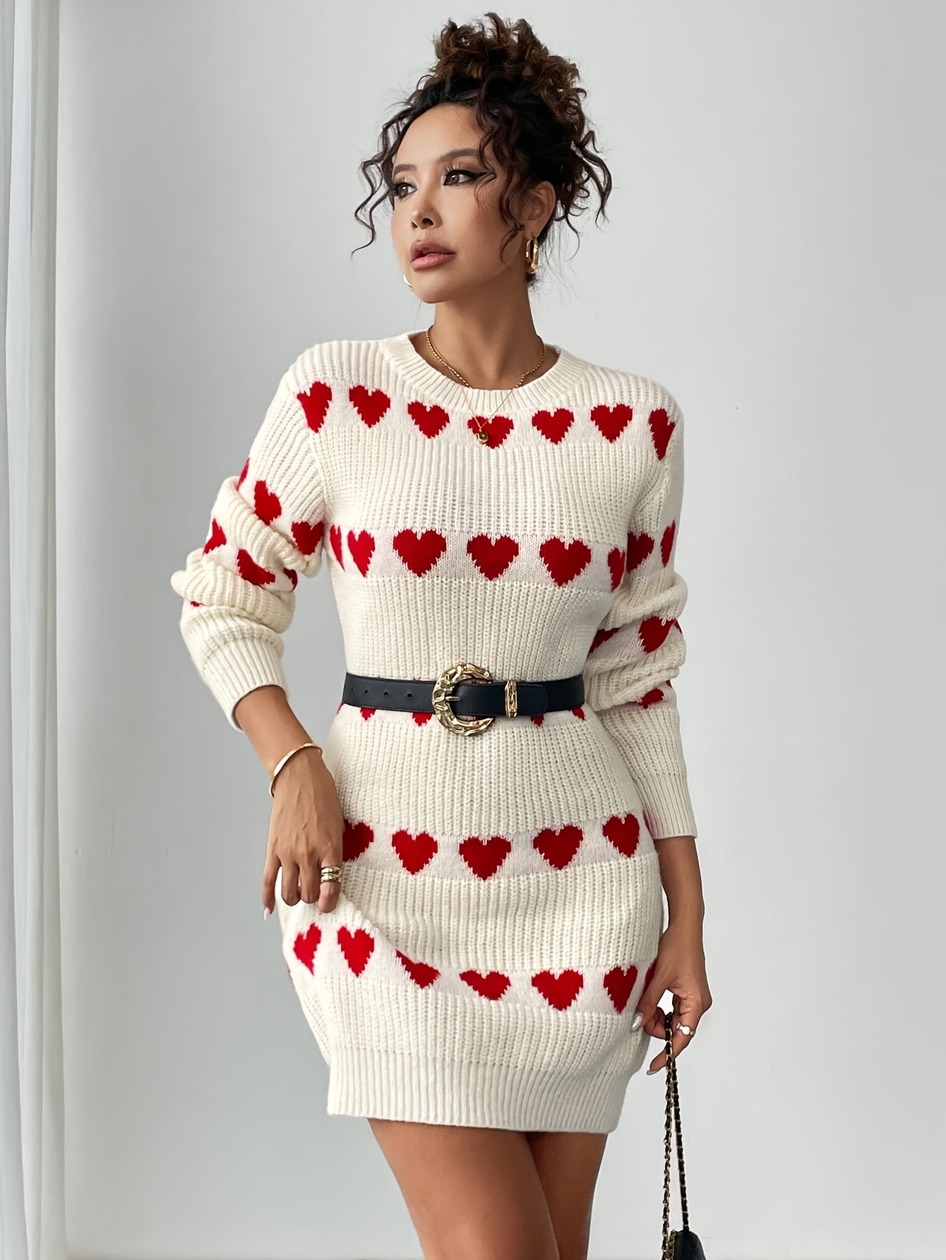 R&B | Strickkleid Damen mit Herzmuster