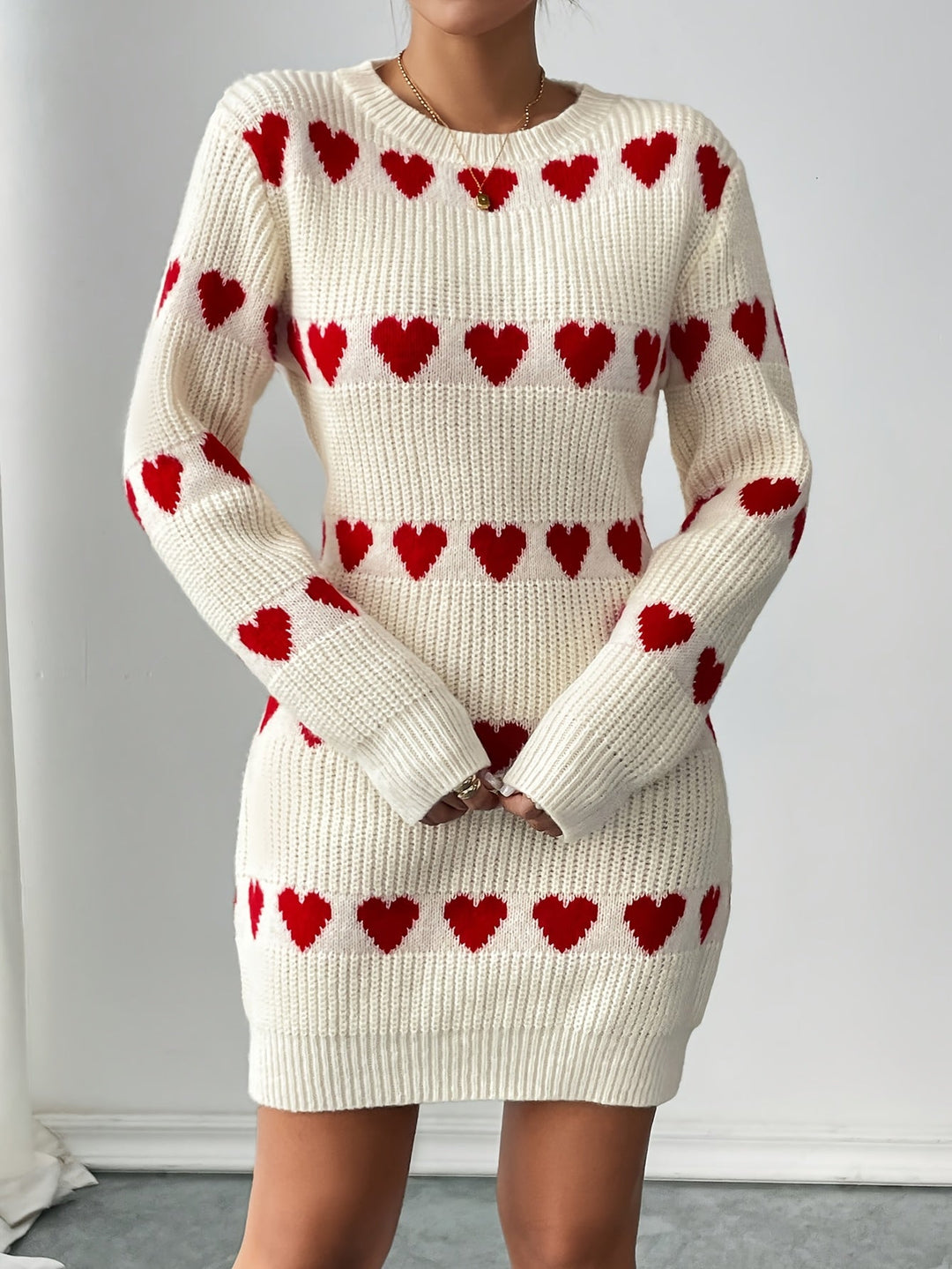 R&B | Strickkleid Damen mit Herzmuster