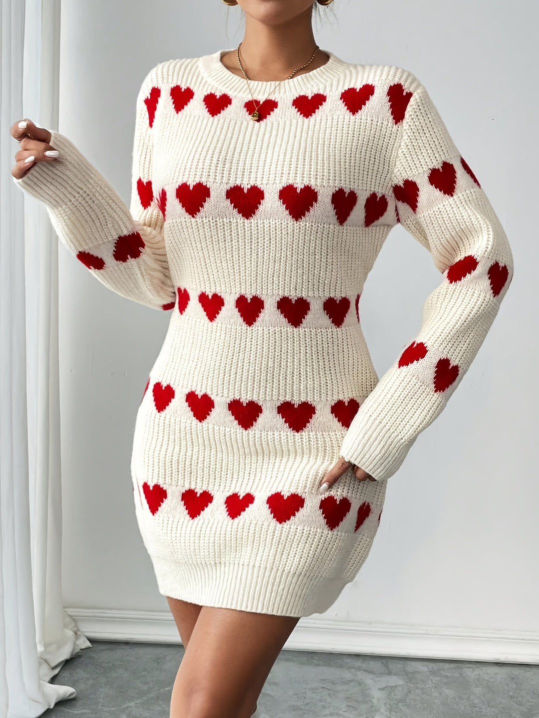 R&B | Strickkleid Damen mit Herzmuster