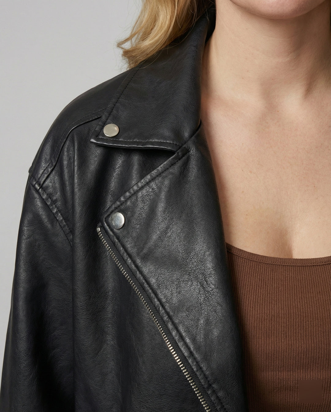 Stylische Oversize Kunstlederjacke im American High-Street Look für Damen