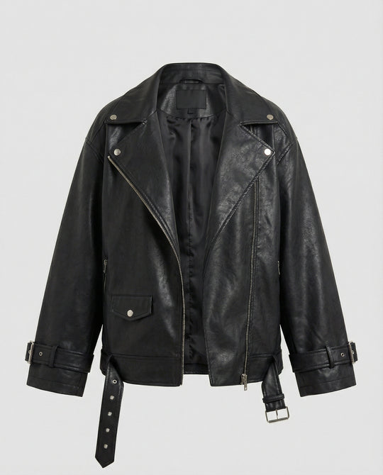 Stylische Oversize Kunstlederjacke im American High-Street Look für Damen