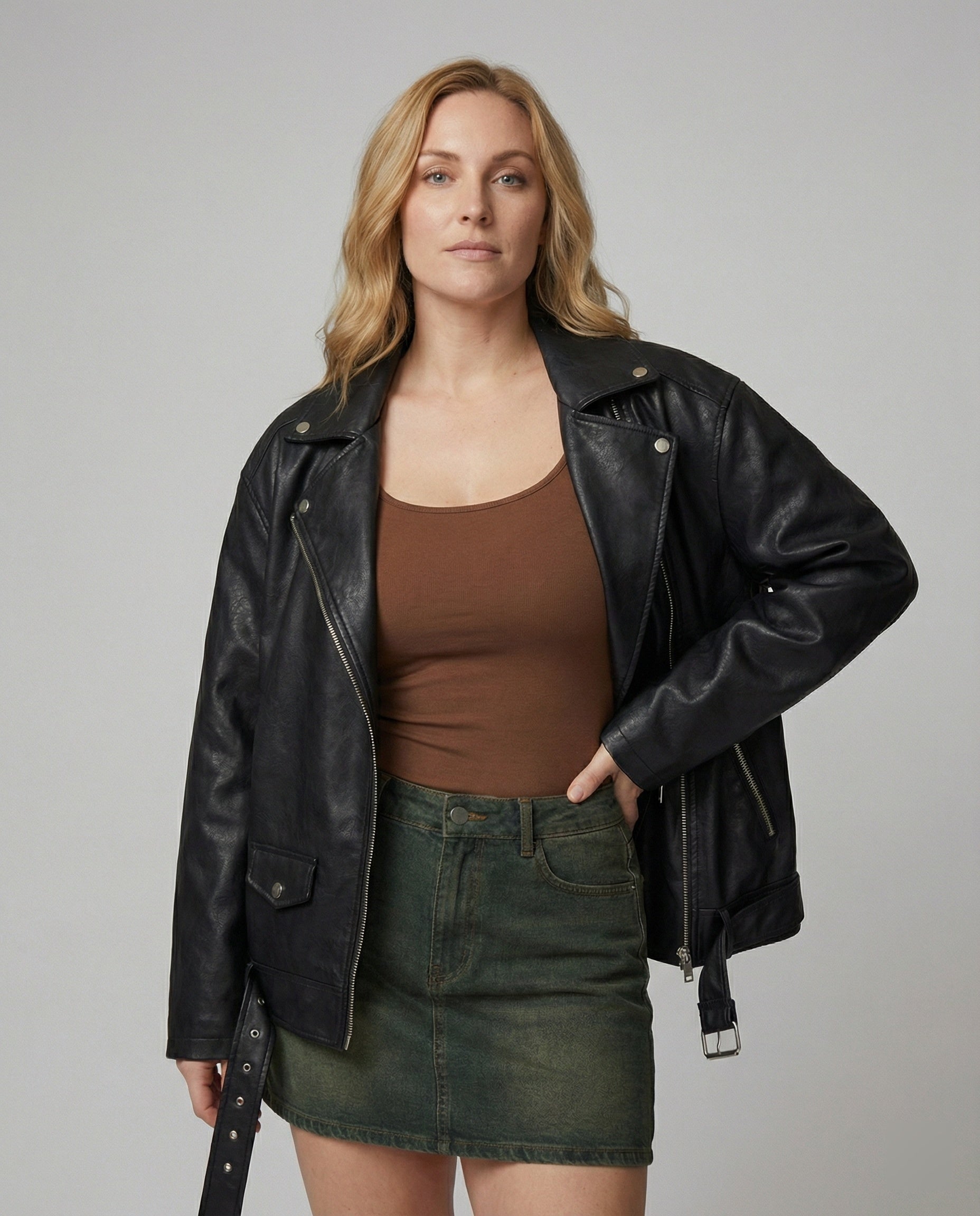 Stylische Oversize Kunstlederjacke im American High-Street Look für Damen