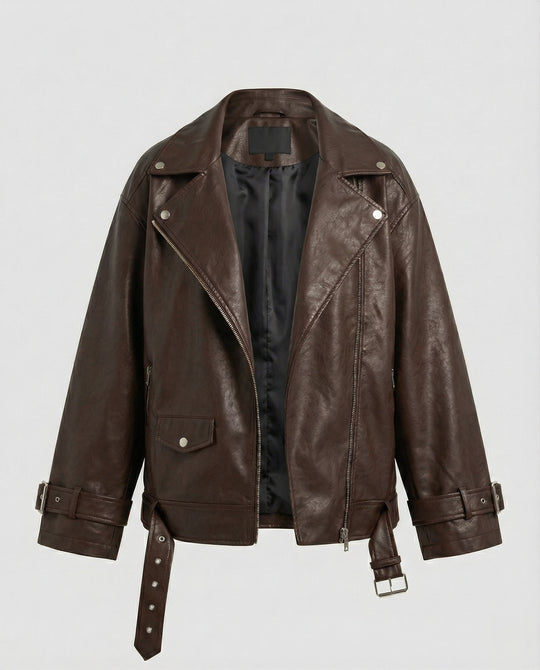 Stylische Oversize Kunstlederjacke im American High-Street Look für Damen