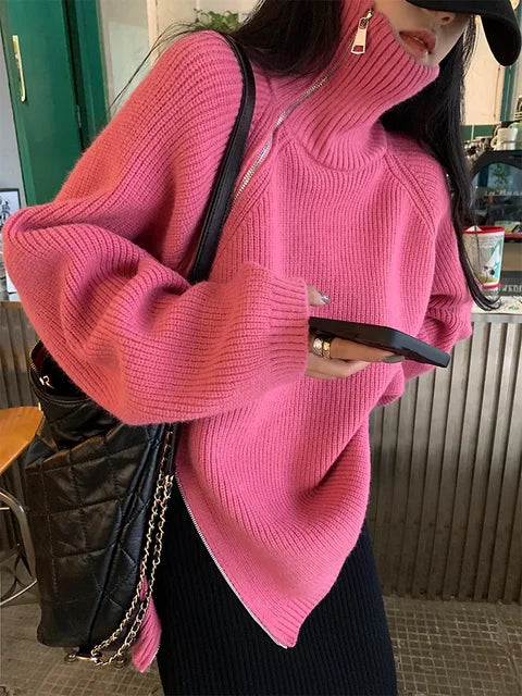 R&B | Roter, schlichter Pullover mit Stehkragen