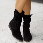 Wildleder-Stiefel - Damen Boho Winterstiefel mit niedrigem Absatz R&B