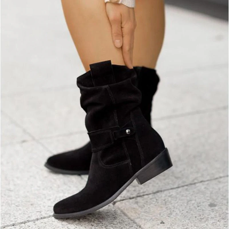 Wildleder-Stiefel - Damen Boho Winterstiefel mit niedrigem Absatz R&B