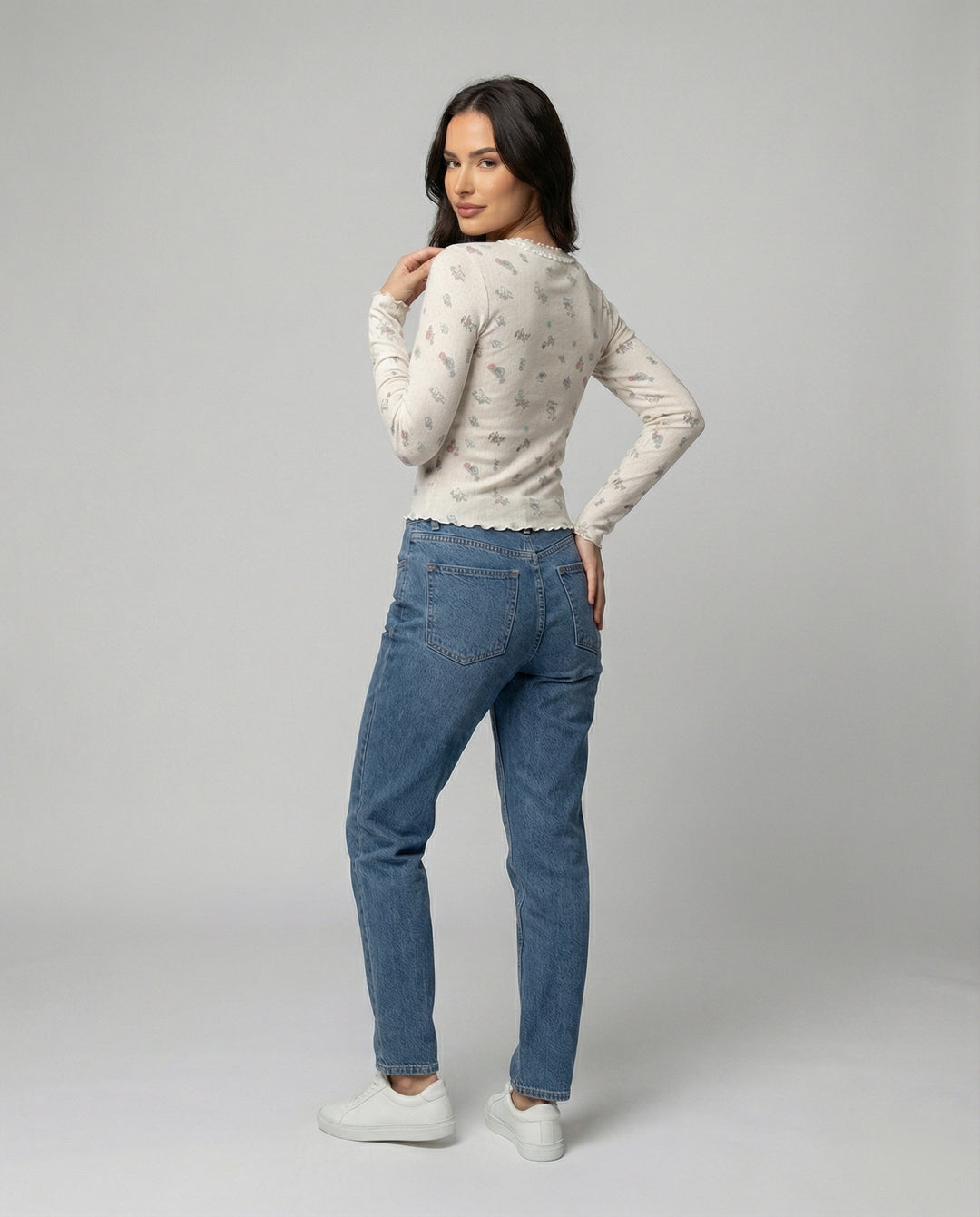 Süßes Langarmshirt mit Rundhalsausschnitt und Print für Damen
