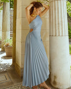 R&B | Satin-Optik Ein-Schulter Faltenkleid