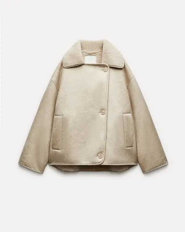 R&B | Übergröße Lammfell Aviator Jacke Weiter Kragen mit Umschlägen