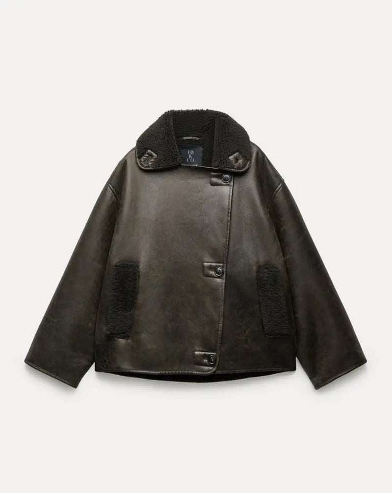 R&B | Übergröße Lammfell Aviator Jacke Weiter Kragen mit Umschlägen