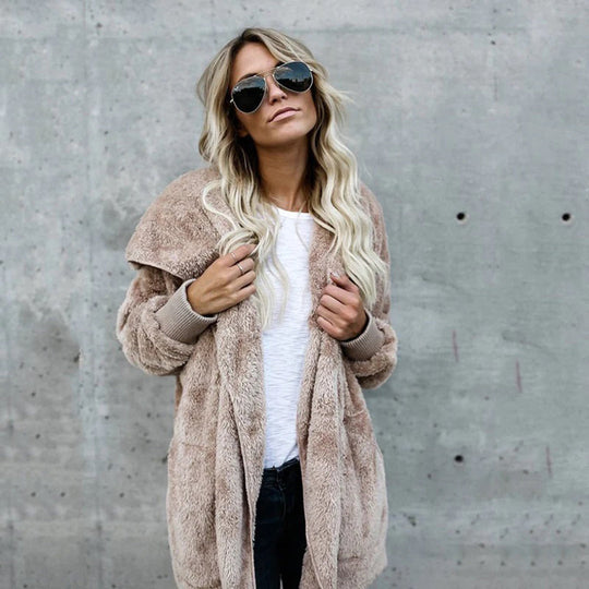 R&B | Damen Elegante Lange Cardigan mit Langen Ärmeln Aus Fleece