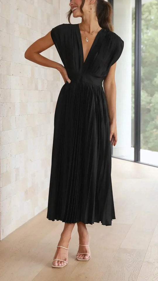 R&B | Ärmelloses, Plissiertes Midikleid