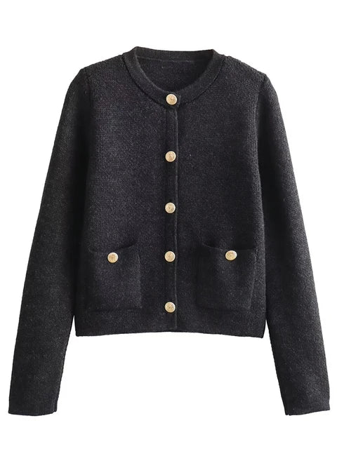 R&B | Strick-Cardigan mit Rundhalsausschnitt