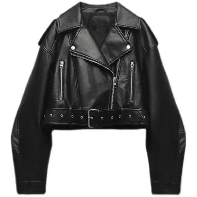 R&B | Damen verkürzte Kunstleder Bikerjacke mit taillierter Taille