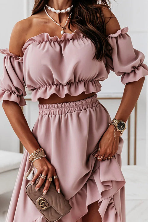 R&B | Flügel Off Shoulder Crop Unregelmäßigkeit Rock Set