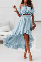 R&B | Flügel Off Shoulder Crop Unregelmäßigkeit Rock Set