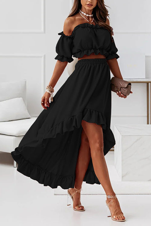 R&B | Flügel Off Shoulder Crop Unregelmäßigkeit Rock Set