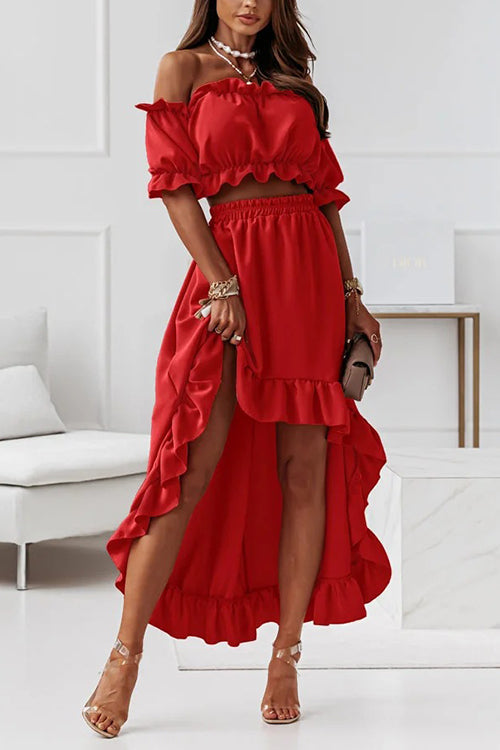 R&B | Flügel Off Shoulder Crop Unregelmäßigkeit Rock Set